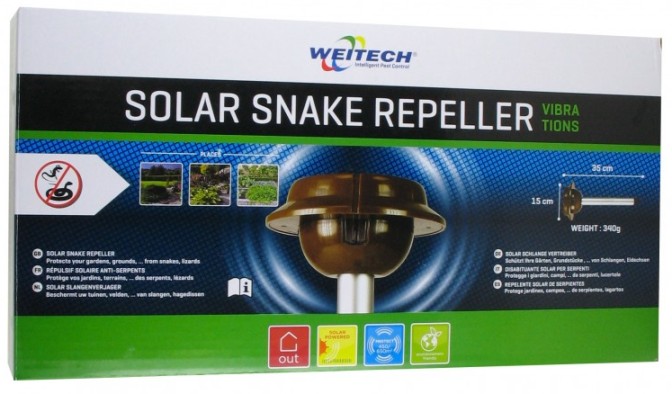 Отпугиватель пресмыкающихся модели "Weitech WK2030 - Solar Snake Repeller" поставляется в стильной упаковке
